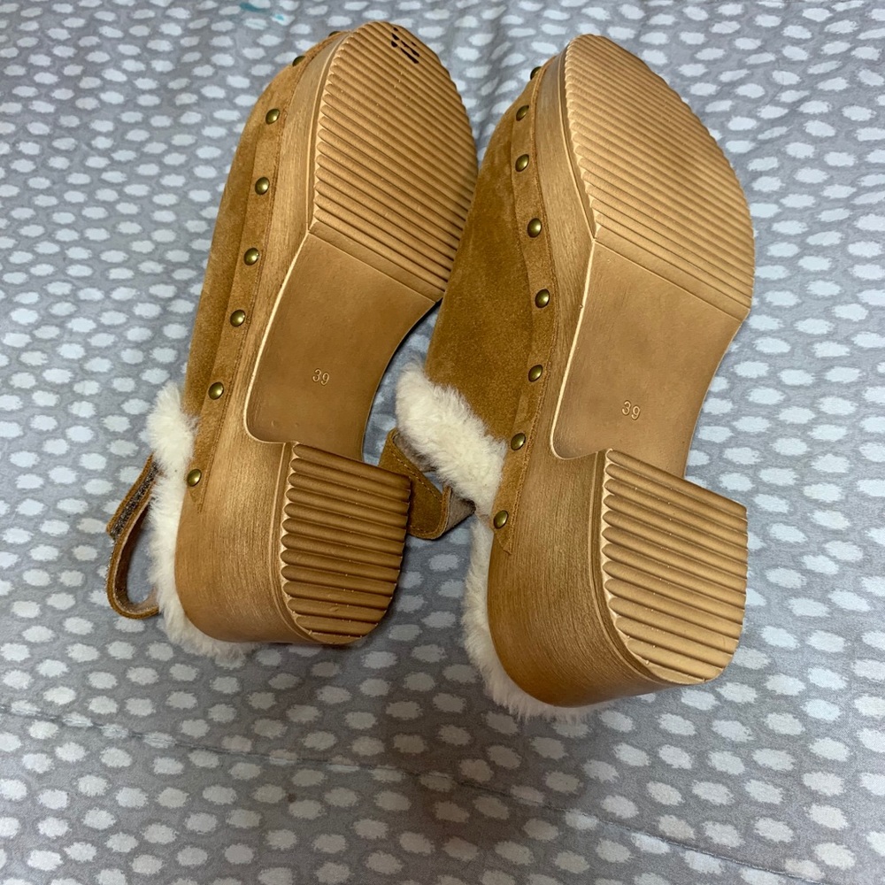 Caramel Wooden Clog Boot Slides W/Gold Application - image 2